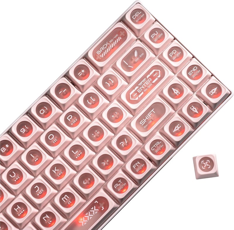 OHY XVX Pink Gorgeous Keycaps for Mechanical Keyboards - 136 Keys Pink Translucent Cat Eye Design,Cherry MAX Profile, PC+PBT Frosted RGB Keycaps - Image 1